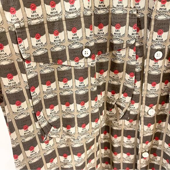 Iceberg Vintage Button Front Short Sleeve Shirt Men’s size M Soup Can Print - Picture 3 of 10